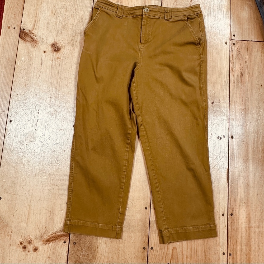 a new day Women's mid rise, stretch denim, terra cotta color, Capri Pants 14 EUC
